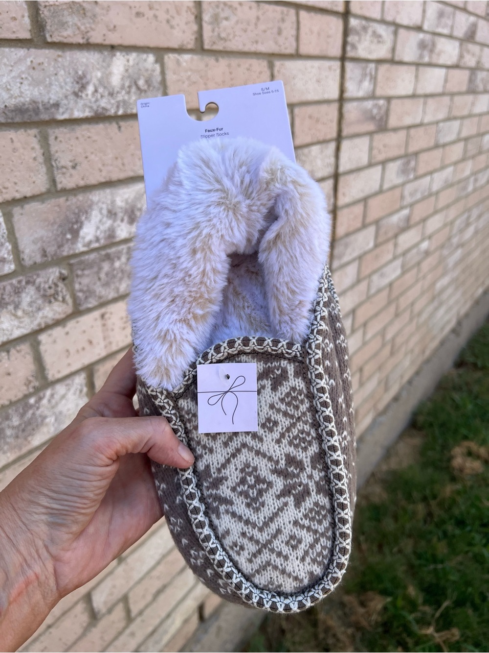 👗Auden Faux-Fur Slipper Socks - Taupe & Cream
